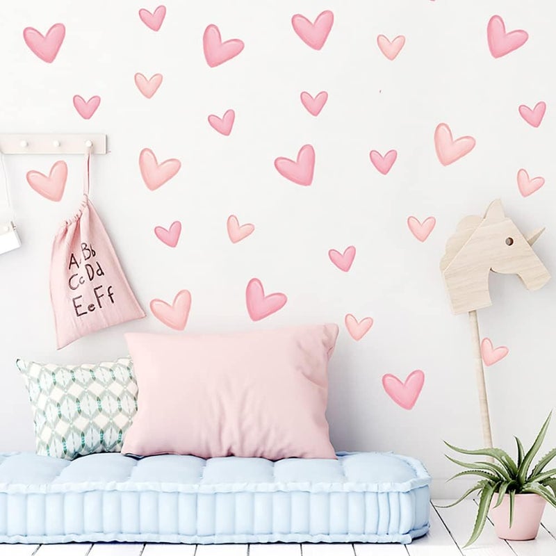 TTDMK 80pcs Pink Heart Shape Wall Stickers for Bedroom Living Room Girls Room Decoration Kids Room Baby Nursery Room Wall Decals Interior Wallpaper PVC Murals - Image 1